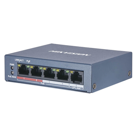 Hikvision Conmutador POE Fast Ethernet 4 Puertos, DS-3E0105P-EMB