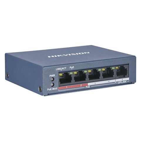 Hikvision Conmutador POE Fast Ethernet 4 Puertos, DS-3E0105P-EMB