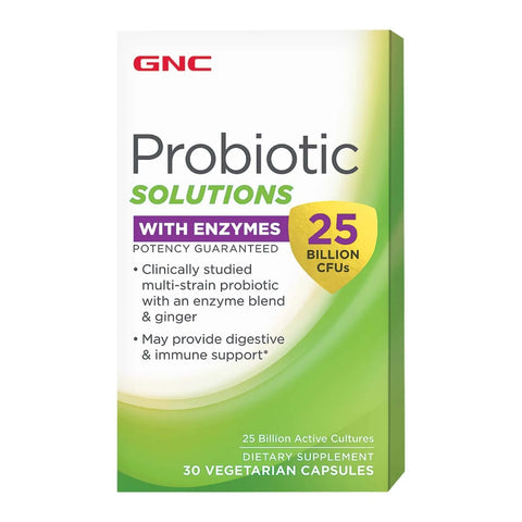 GNC Suplemento Alimenticio Soluciones Probióticas Con Enzimas 25 Bill CFUs, 30 Cápsulas