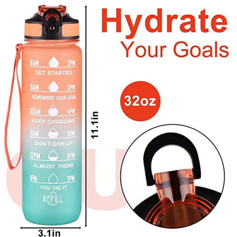 Miomu Botella para Agua con Marcador de Tiempo Motivacional, 32 Oz