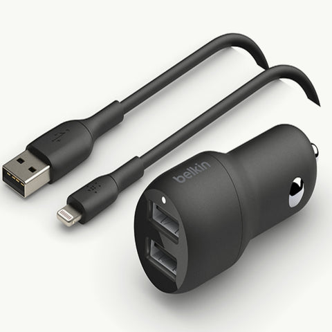 Belkin Cargador para Carro Dual USB-A 24W BoostCharge, CCD001bt1M