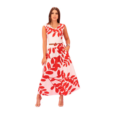 Ryocco Falda Larga con Estampado de Hojas Rojo, para Mujer