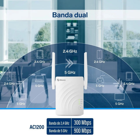 Steren Router Inalámbrico Wi-Fi Doble Banda AC1200, COM-8300