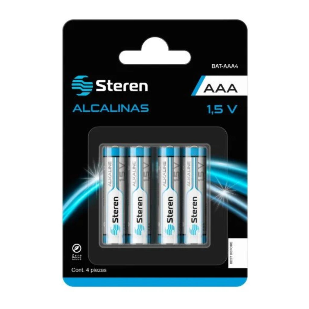 Steren Baterías Alcalinas AAA 1.5V 4 Piezas, BAT-AAA4