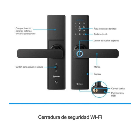 Steren Cerradura Inteligente Wi-Fi con Lector de Huella, LOCK-500