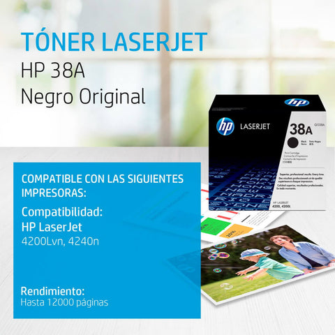 HP Tóner de Tinta Original Negro 38A LaserJet, Q1338A