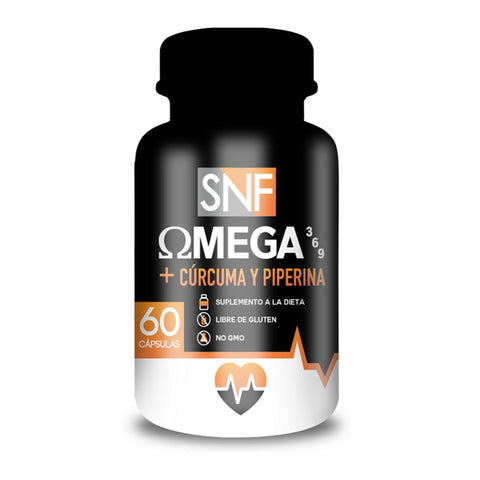 SNF Suplemento Alimenticio Omega 369 Cúrcuma Piperina, 60 Cápsulas