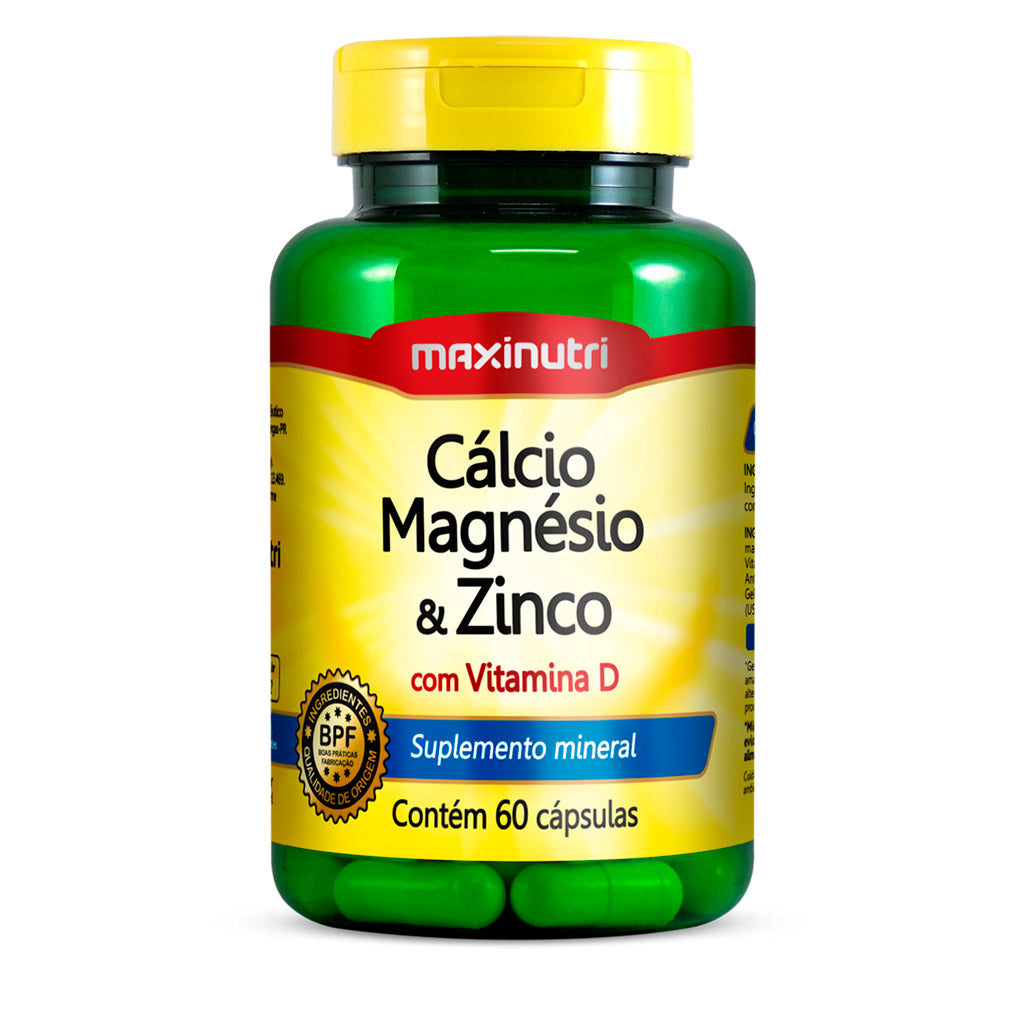 Maxinutri Suplemento Alimenticio Calcio Magnesio Zinc Vitamina D3, 60 Cápsulas