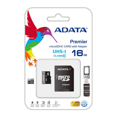 Adata Tarjeta de Memoria 16GB MicroSDXC/SDHC Clase 10, AUSDH16GUICL10-RA1