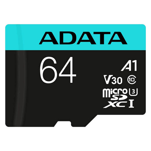 Adata Tarjeta de Memoria 64GB MicroSDXC/SDHC Clase 10 4K V30, AUSDX64GUI3V30SA2-RA1