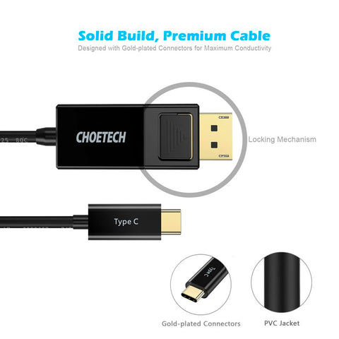 Choetech Cable Displayport a Tipo C 1.8mts, Xcp-1801