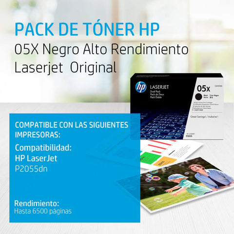 HP Set Tóner de Tinta Original Negro 05X LaserJet CE505XD, 2 Unidades
