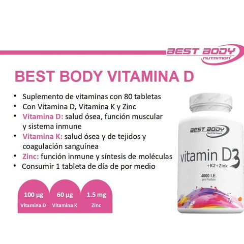 Best Body Nutrition Cápsulas de Vitamina D + K2 + Zinc