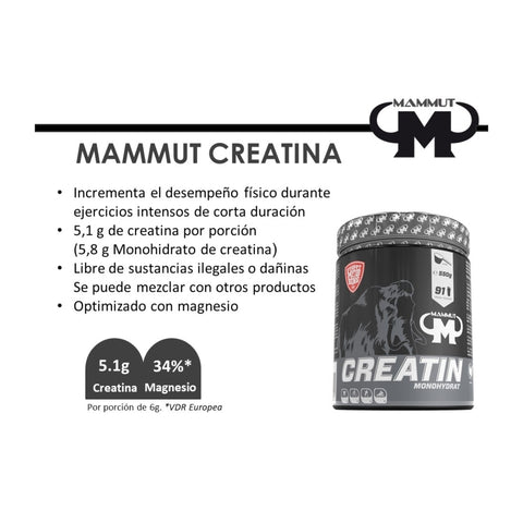 Mammut Suplemento Deportivo Monohidrato de Creatina con Magnesio, 300g