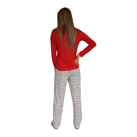 Chachá Pijama de Algodón Rojo con Gris, para Mujer