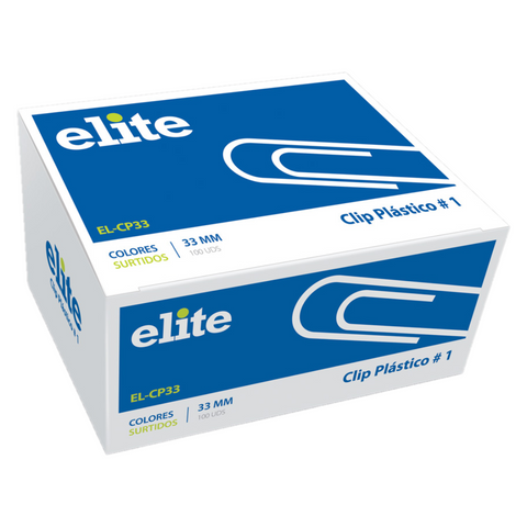 Elite Clip Estándar Plástico de Colores 33mm EL-CP33, Caja 100pzs