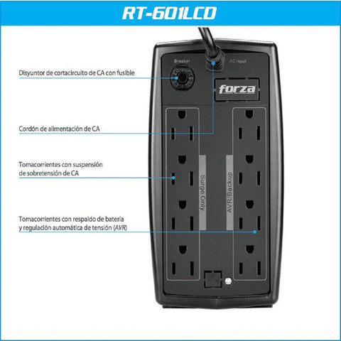 Forza UPS Regulador LCD RT-601LCD  600VA/360W /8 Salidas