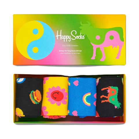 Happy Socks Gift Box Medias Smiley Yin Yang 4 Pares Unisex, Talla 41 a 46