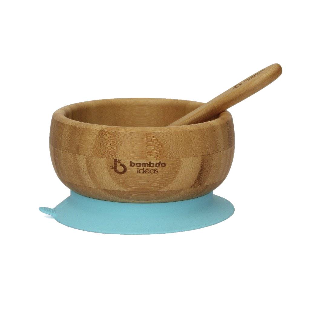 Bamboo Ideas Baby Bowl con Ventosa de Succión y Cucharita, Celeste