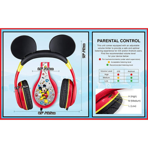 Kid Designs Audífonos Alámbricos Estéreo Ajustable Mickey Mouse (MK140)