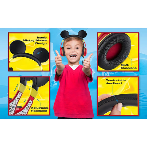 Kid Designs Audífonos Alámbricos Estéreo Ajustable Mickey Mouse (MK140)