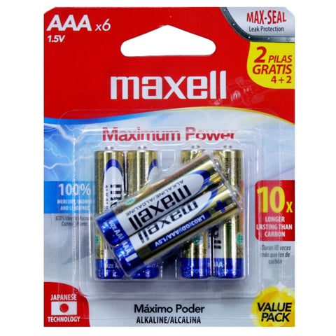 Maxell Batería Alcalina AAA, 6 piezas