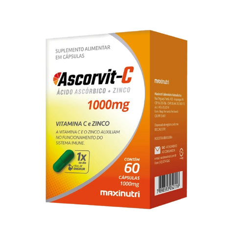 Maxinutri Suplemento Alimenticio Ascorvit Vitamina C+ Zinc, 60 Cápsulas