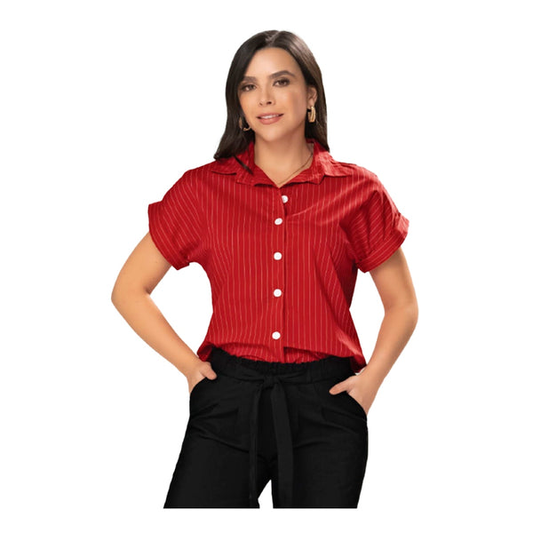 Ryocco Blusa de Botones Rojo, para Mujer