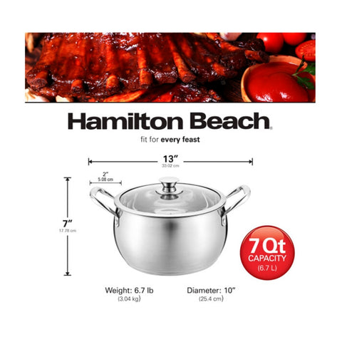 Hamilton Beach Horno Holandés Acero Inoxidable con Tapa 6.6 Litros HBQ107