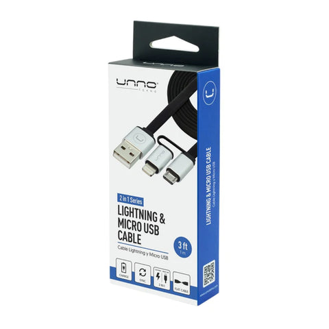 Unno Tekno Cable 2 en 1 Lightning y Micro USB