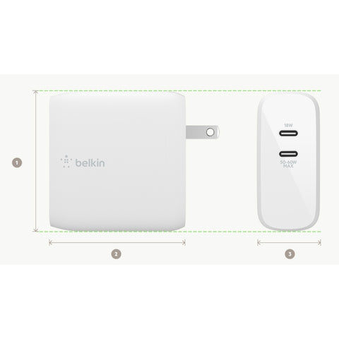Belkin Cargador de Pared Dual USB-C GaN 68 W, WCH003DQ