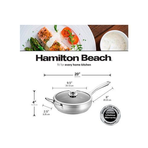 Hamilton Beach Sartén Acero Inoxidable con Tapa de Vidrio 24 cm HBQ102