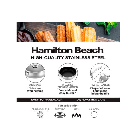 Hamilton Beach Sartén Acero Inoxidable con Tapa de Vidrio 24 cm HBQ102